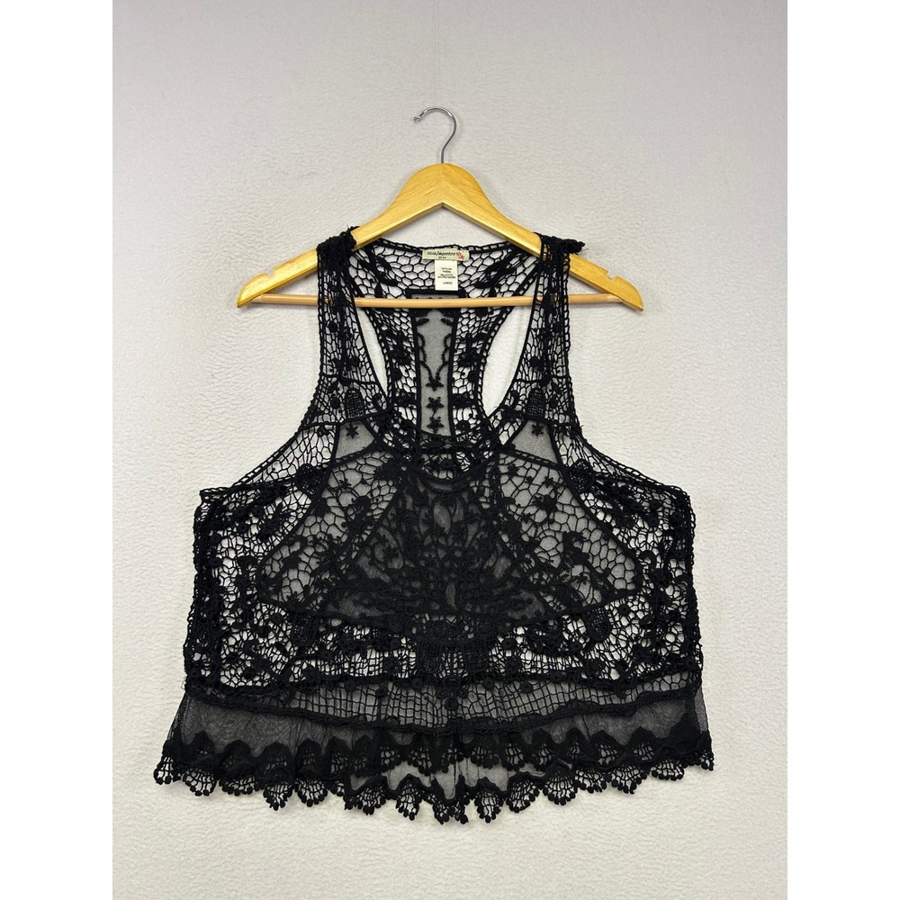 Boho Gothic Vivid Importers of NY Women Large Black Crochet Lace Racerback Tank